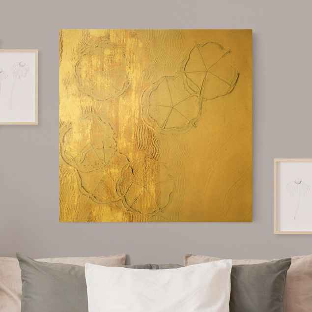 Wandbilder Wohnzimmer modern Kirschblütensaison Gold I