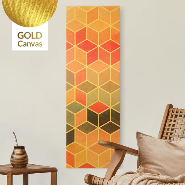 Leinwand Bilder XXL Goldene Geometrie - Buntes Pastell