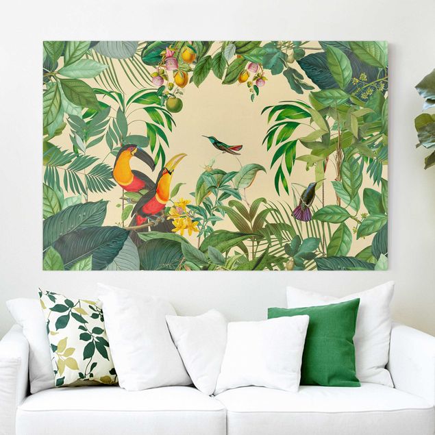 Wandbilder XXL Vintage Collage - Vögel im Dschungel