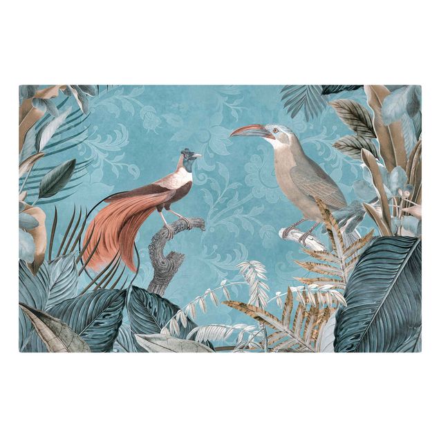 Leinwandbild Kunstdruck Vintage Collage - Paradiesvögel