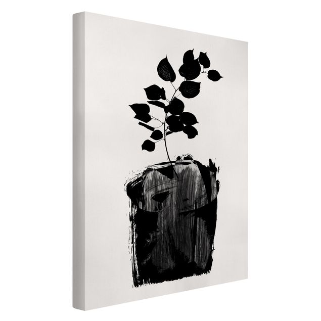 Leinwandbild Kunstdruck Grafische Pflanzenwelt - Schwarze Blätter