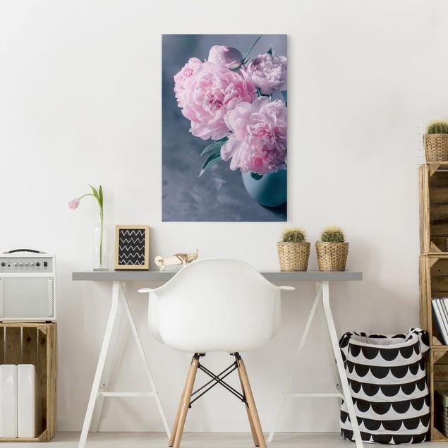 Leinwandbilder Blumen Vase mit Rosa Pfingstrosen Shabby