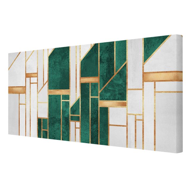 Wandbilder Wohnzimmer modern Emerald und Gold Geometrie
