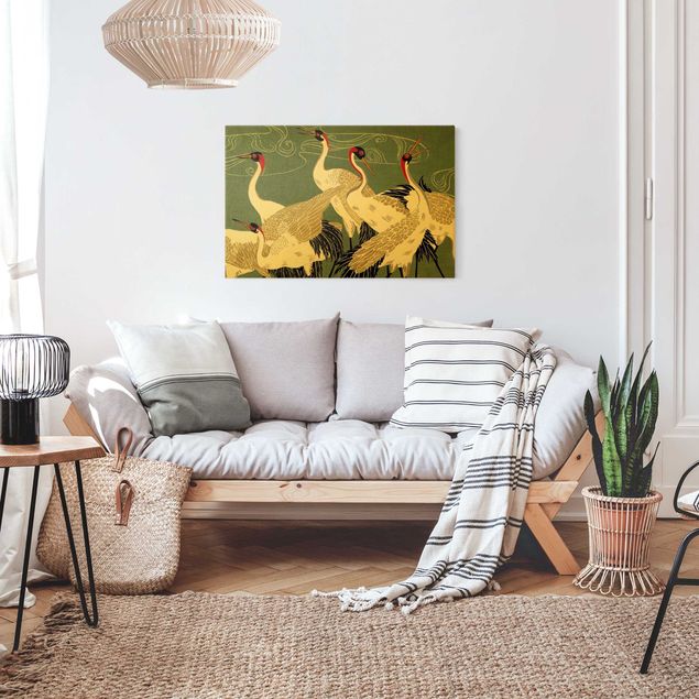 Wandbilder Tiere Kraniche mit goldenen Federn I