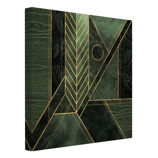 Abstrakte Leinwandbilder Geometrische Formen Smaragd Gold