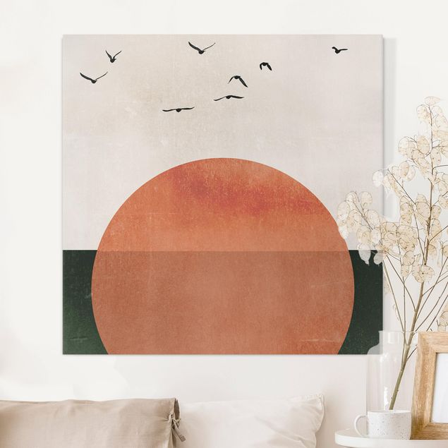 Wandbilder XXL Vogelschwarm vor aufgehender Sonne