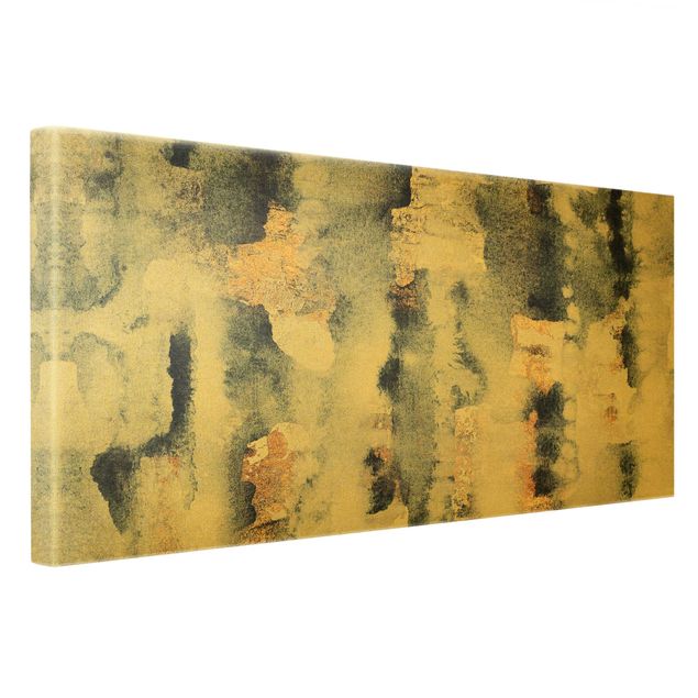 Wandbilder Wohnzimmer modern Abstraktes Aquarell mit Gold