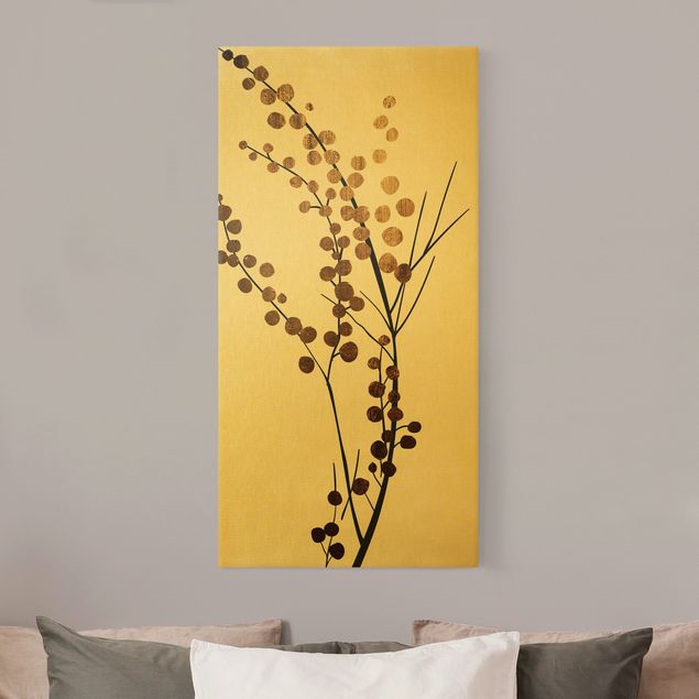 Moderne Leinwandbilder Wohnzimmer Grafische Pflanzenwelt - Beeren Gold