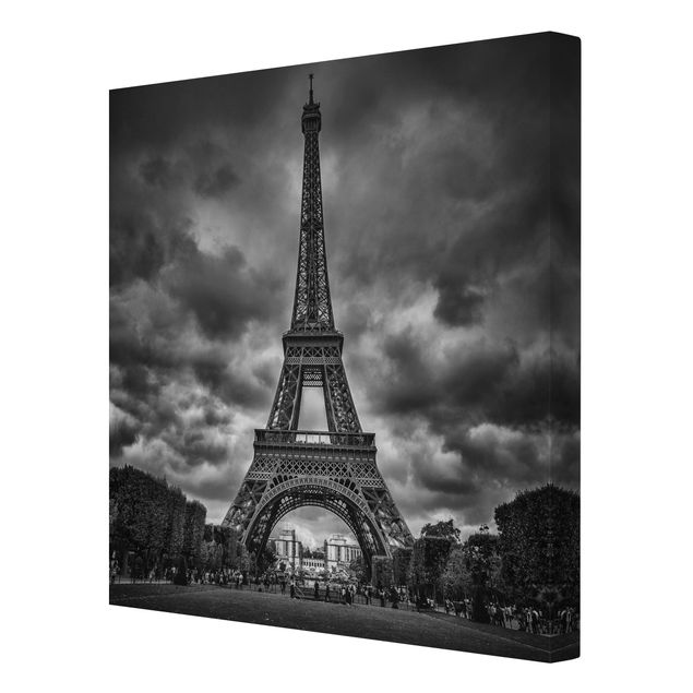 Schöne Wandbilder Eiffelturm vor Wolken schwarz-weiß