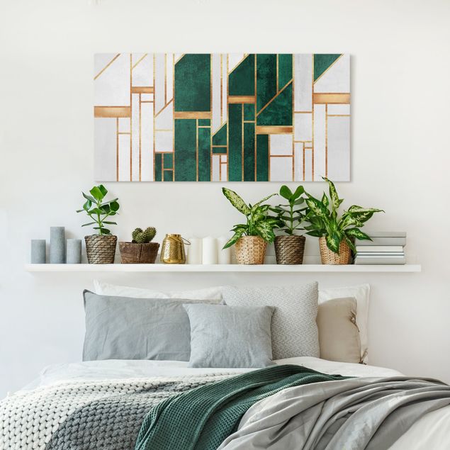 Wandbilder abstrakt Emerald und Gold Geometrie