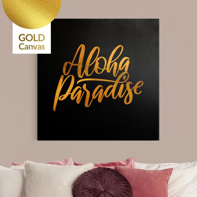 Leinwand Bilder XXL Gold - Aloha Paradise auf Schwarz