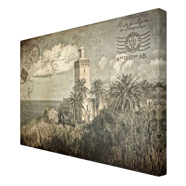 Leinwandbilder Leuchtturm und Palmen - Vintage Postkarte