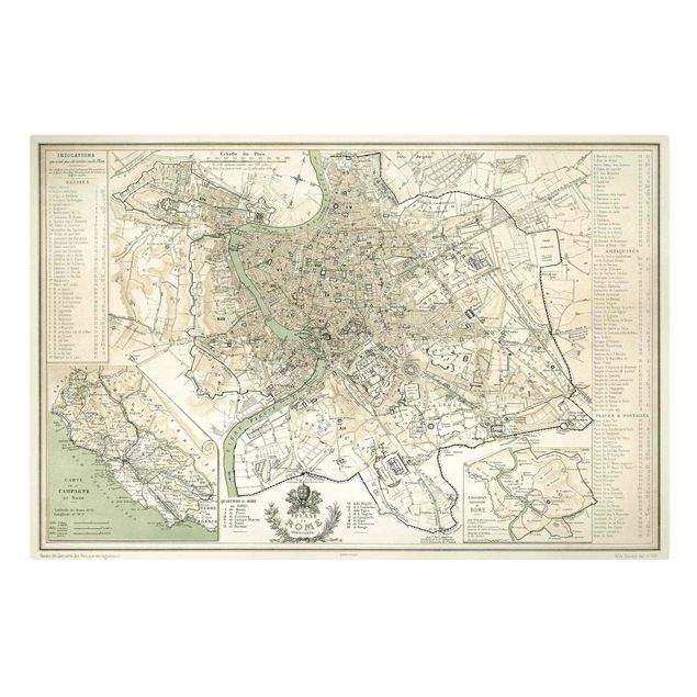 Wandbild Weltkarte Vintage Stadtplan Rom Antik