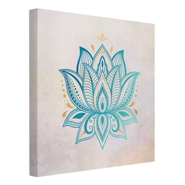 Schöne Leinwandbilder Lotus Illustration Mandala gold blau