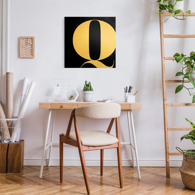 Moderne Leinwandbilder Wohnzimmer Antiqua Letter Q Schwarz