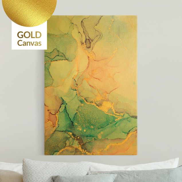 Leinwandbilder XXL Aquarell Pastell Bunt mit Gold