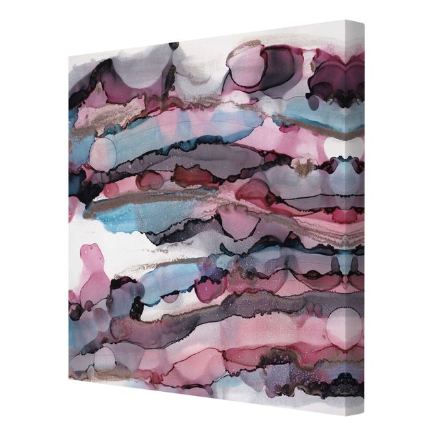 Moderne Leinwandbilder Wohnzimmer Wellenreiten in Violett mit Roségold