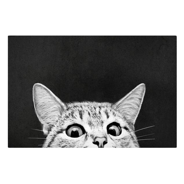 Leinwandbild Kunstdruck Illustration Katze Schwarz Weiß Zeichnung