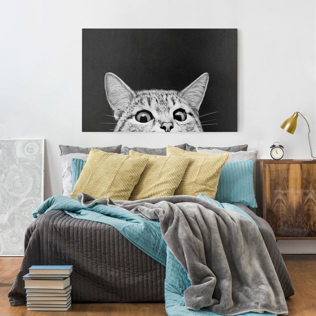 Wandbilder Tiere Illustration Katze Schwarz Weiß Zeichnung