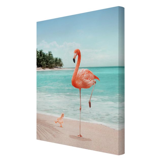 Strand Bild auf Leinwand Strand mit Flamingo