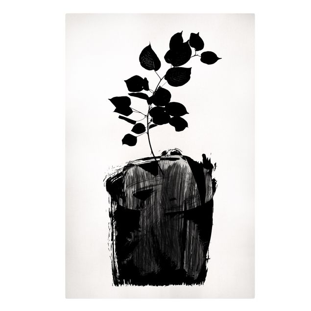 Moderne Leinwandbilder Wohnzimmer Grafische Pflanzenwelt - Schwarze Blätter