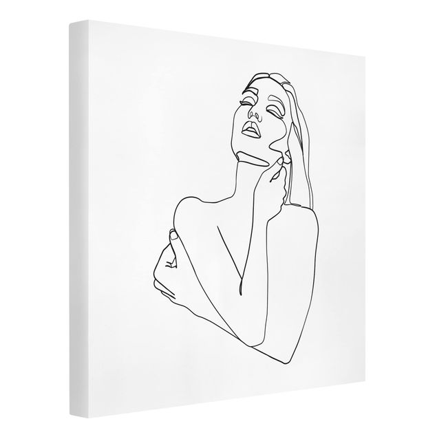 Leinwandbilder Wohnzimmer modern Line Art Frau Oberkörper Schwarz Weiß