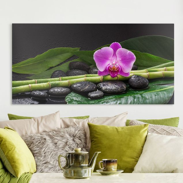 Wandbilder XXL Grüner Bambus mit Orchideenblüte