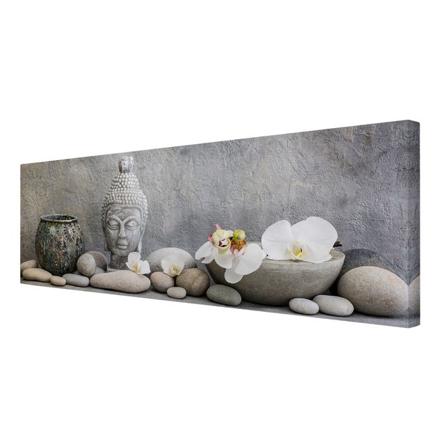 Bilder auf Leinwand Zen Buddha mit weißen Orchideen