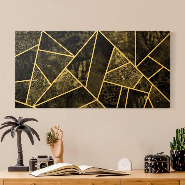 Abstrakte Kunst Bilder Goldene Geometrie - Graue Dreiecke
