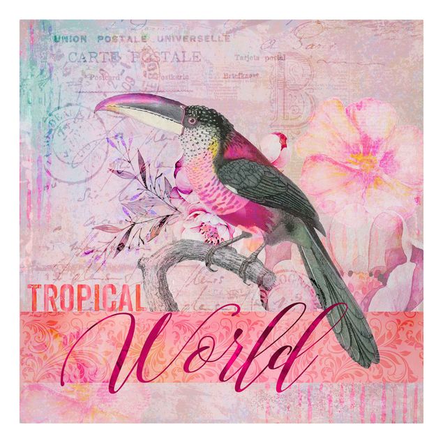 Leinwandbild Kunstdruck Vintage Collage - Tropical World Tucan