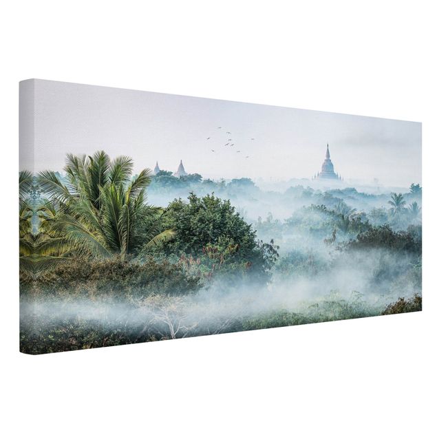 Leinwandbild Kunstdruck Morgennebel über dem Dschungel von Bagan
