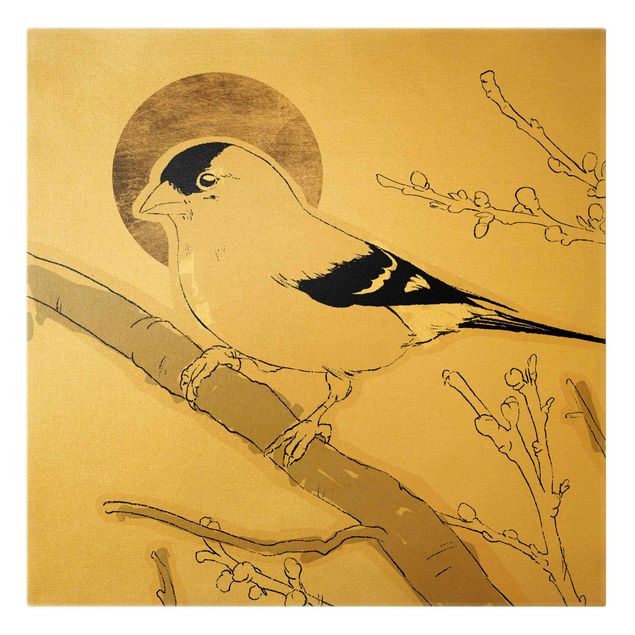 Leinwandbild Vintage Vogel vor goldener Sonne II