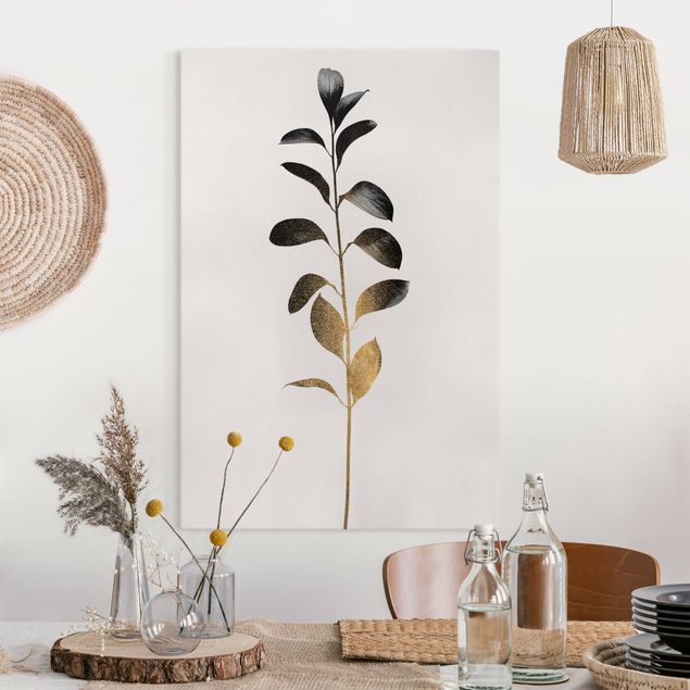 Wandbilder XXL Grafische Pflanzenwelt - Gold und Grau