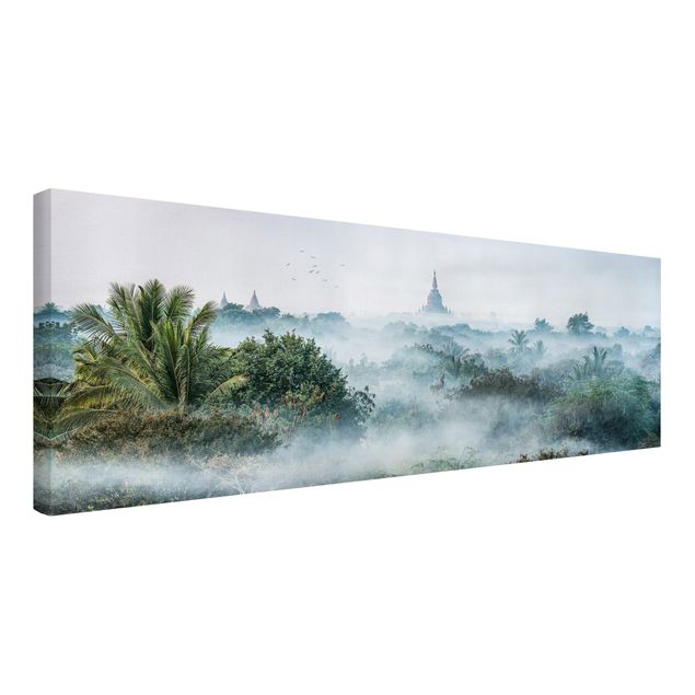 Leinwand Kunstdruck Morgennebel über dem Dschungel von Bagan