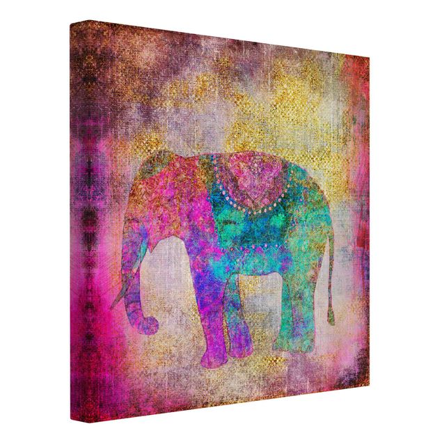 Wandbilder Tiere Bunte Collage - Indischer Elefant
