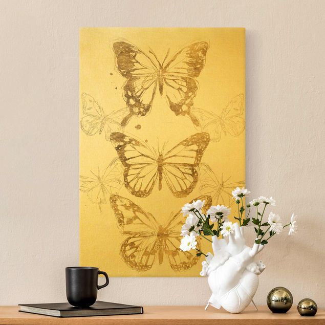 Leinwandbilder Tier Schmetterlingskomposition in Gold I