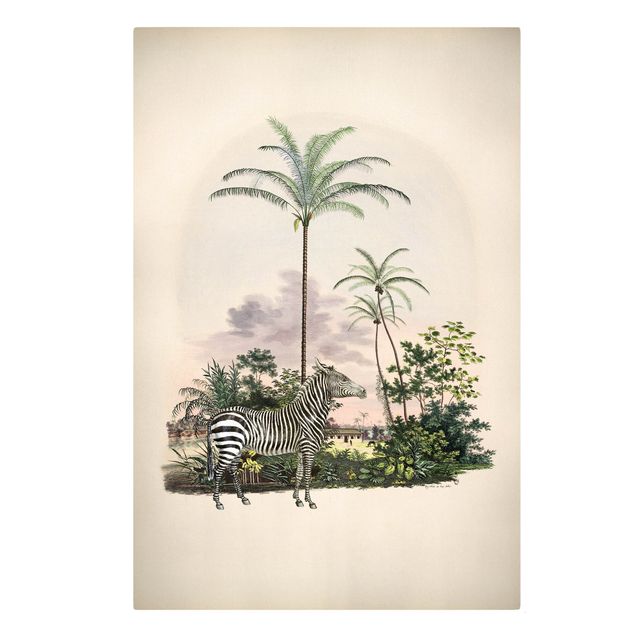 Wandbilder Natur Zebra vor Palmen Illustration