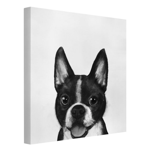 Leinwandbilder Schwarz-Weiß Illustration Hund Boston Schwarz Weiß Malerei