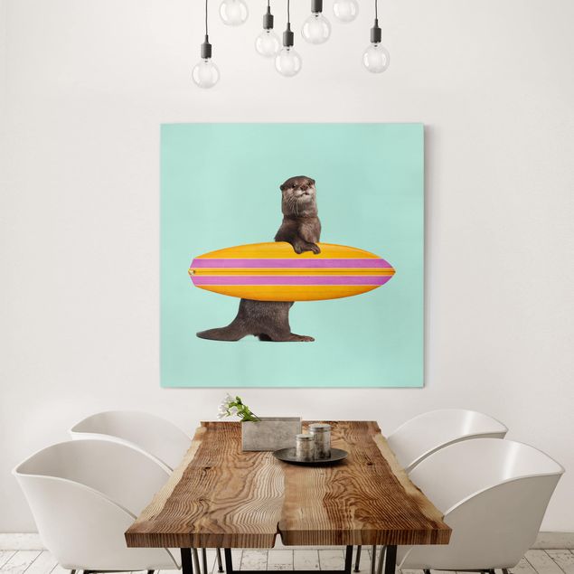 Wandbilder Tiere Otter mit Surfbrett
