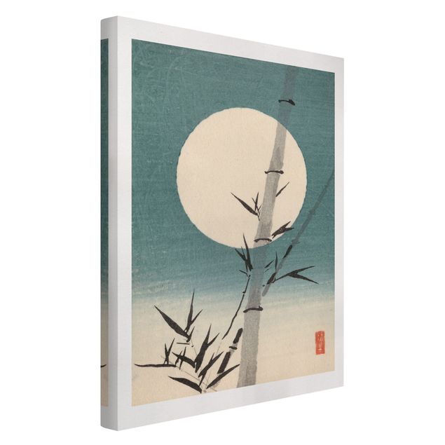 Leinwand Kunstdruck Japanische Zeichnung Bambus und Mond