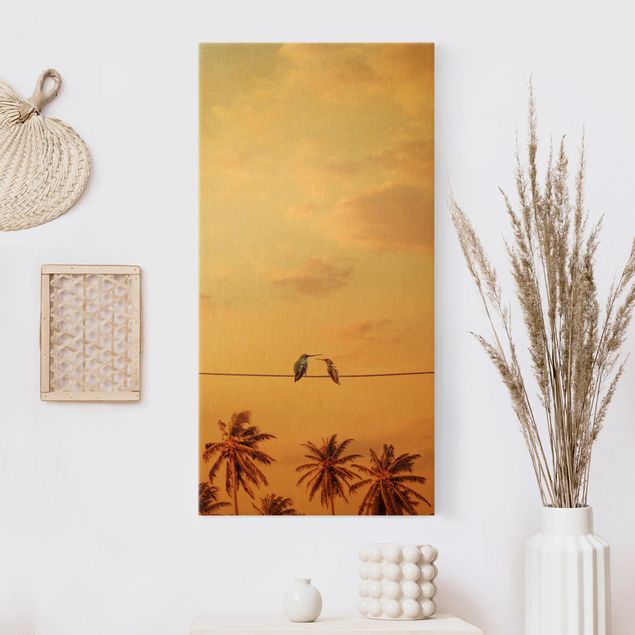 Leinwandbilder XXL Sonnenuntergang mit Kolibris