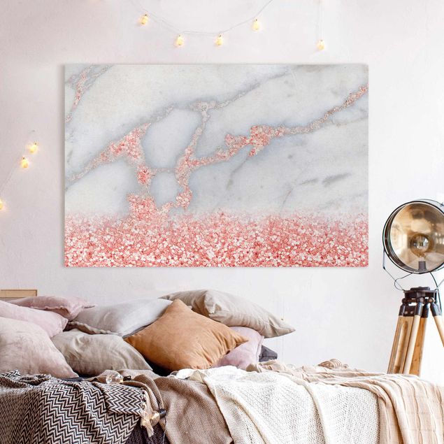 Wandbilder abstrakt Marmoroptik mit Rosa Konfetti