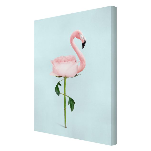 Leinwandbild Kunstdruck Flamingo mit Rose