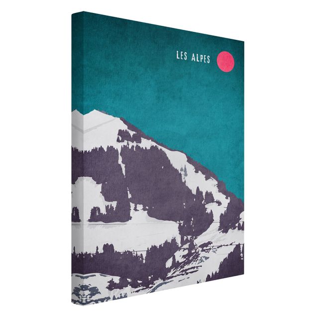 Leinwandbild Kunstdruck Alpen Retro