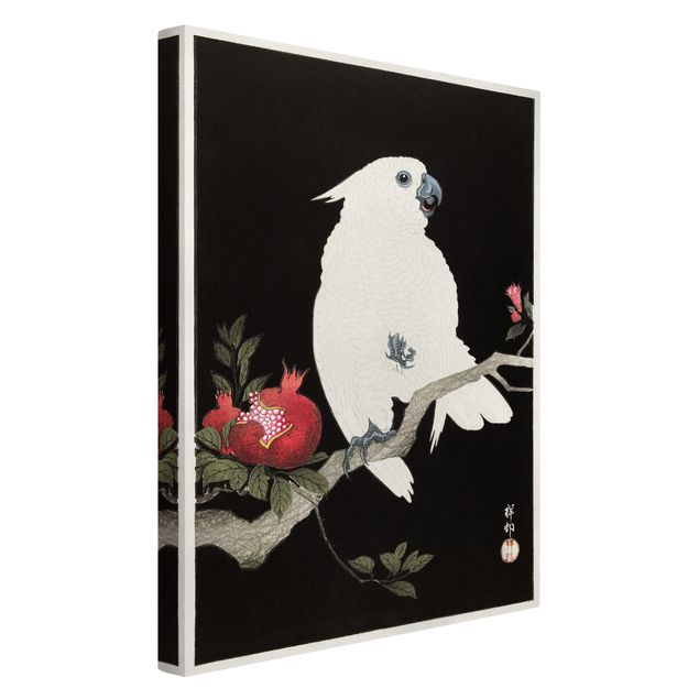 Leinwand Schwarz-Weiß Asiatische Vintage Illustration Weißer Kakadu
