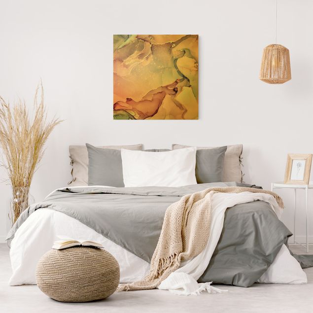Wandbilder Wohnzimmer modern Aquarell Pastell Rosa mit Gold
