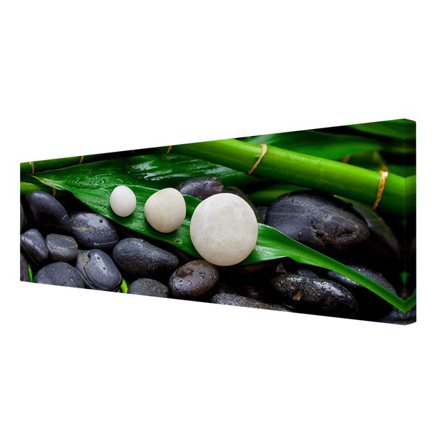 Bilder auf Leinwand Grüner Bambus mit Zen Steinen