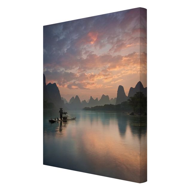 Bilder auf Leinwand Sonnenaufgang über chinesischem Fluss