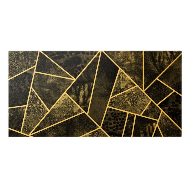 Leinwandbild Kunstdruck Goldene Geometrie - Graue Dreiecke