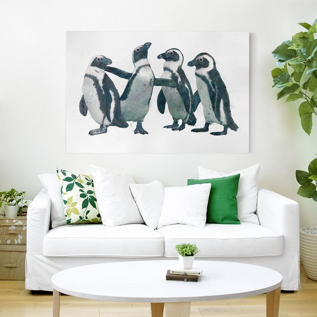 Leinwandbilder XXL Illustration Pinguine Schwarz Weiß Aquarell